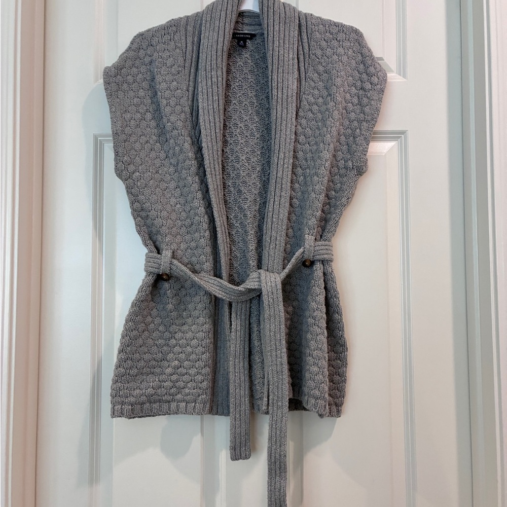 Lands' End Light Gray Knit Cardigan Vest